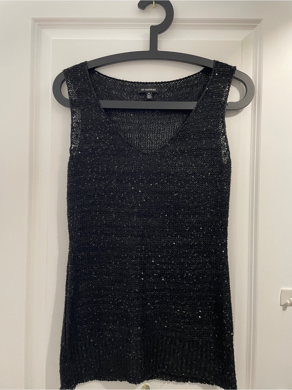 le chateau Black Sequin Knit V-Neck Camisole